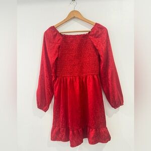 Girls Art Class Floral Red Long Sleeve Smocked Dress XL